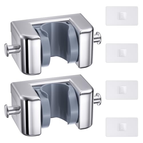 Alyvisun 2 Pièces Adhésif Support Pommeau de Douche avec 2 Crochets, Reglable Murale Support de Douche pour Pommes de Douche de 18 à 22 mm, Universel...