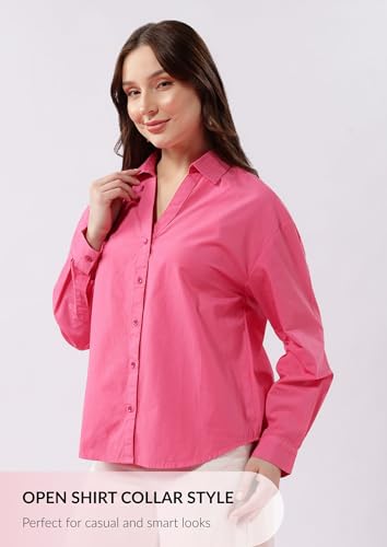 Image of FYLTR Women's Oversized Solid Shirt - 100% Cotton | Full Sleeve | Oversized Fit | Shirts for Women