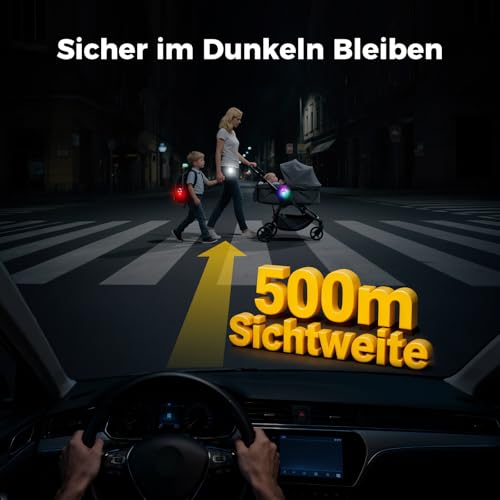 MonHall LED Blinklicht Schulranzen,2er Reflektoren Licht für Schulranzen Kinder mit 4 Modi, USB Aufladbar IP68 Wasserdicht Sicherheitslicht für Rucksack Haustier Nachtläufer Bergsteiger(Weiß)
