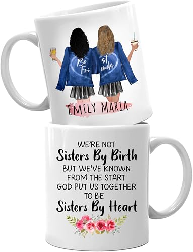 EKAM Personalised Besties Mug - Personalised Tea Mug - Coffee Cup - Customizable with Name and Quote - Friendship Gift for Women, BFF Birthday Present for Her, Gift for her Tea Coffee Mug - 11oz