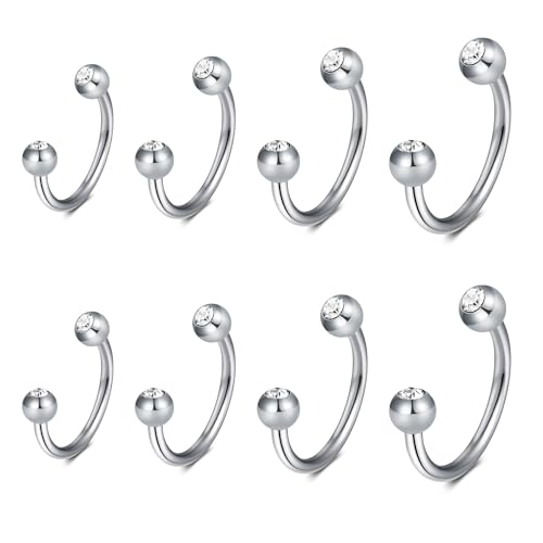 Funseedrr Hufeisen Nasenpiercing 16G Lippenpiercing Septum Ring Set Edelstahl 1,2mm Nase Lippe Ohrring Piercing Schmuck(6-12mm Durchmesser)