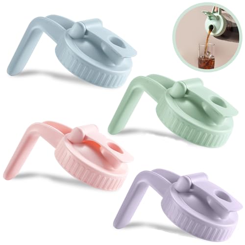 4 Pack Wide Mouth Mason Jar Lids V-Shaped with Handle Mason Jar Pour Spout Lid with Extended Flip Lid Easy to Open Airtight Leak Proof and Durable