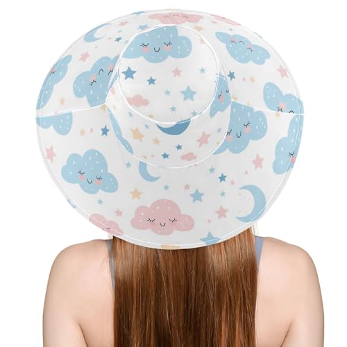 Cartoon Cute Pink Blue Cloud Moon Foldable Visor Hats for Women for Vacation Accessories Decorative Sunhat Men for Womens Sun Protection Sunproof sombreros para el sol de Mujer4