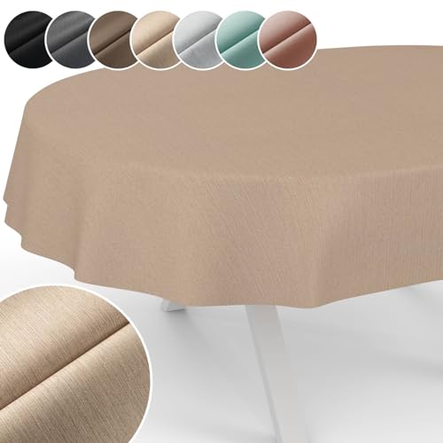 Nappe Mila lavable sans tache beige 180x140 table ovale