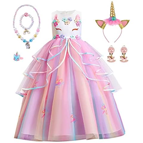 TOLOYE Prinzessin Kleid Mädchen, Einhorn Kostüm Kinder Mädchen Kleid Cover