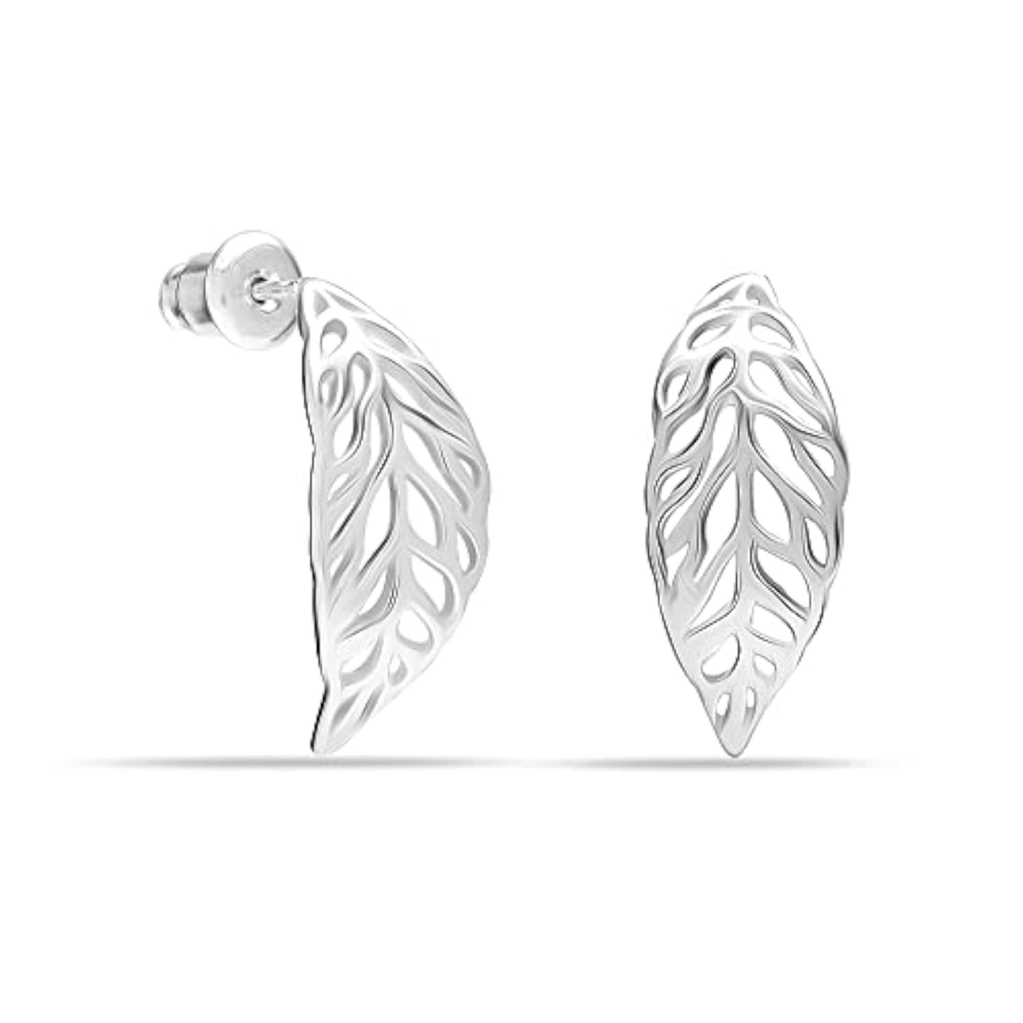 TRUESILVER ACPL 925 Sterling Silver Hallmarked Leaf Stud Earrings