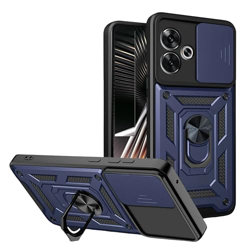 Image of SPAZY CASE Realme 14T 5G Back Cover | Heavy Duty Hybrid Case with 360 Degree Rotating Finger Ring Holder + Slider Shutter Camera Protection Case for Realme 14T 5G - Blue