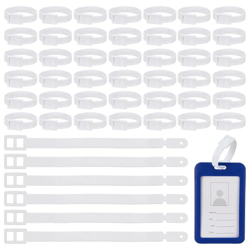 FINGERINSPIRE 50 Pcs White Plastic Luggage Tag Strap with Secure Post and Notch Buckle PVC Suitcase Name Tag Holders Replacement Loop Belts Strap for Backpacks ID Card Travel Hanging Accessories