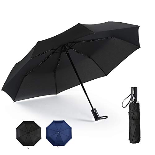 boy Compact Travel Umbrella Windproof Auto Open Close Folding Umbrella - Portable Lightweight Umbrella for Women and Men, Black