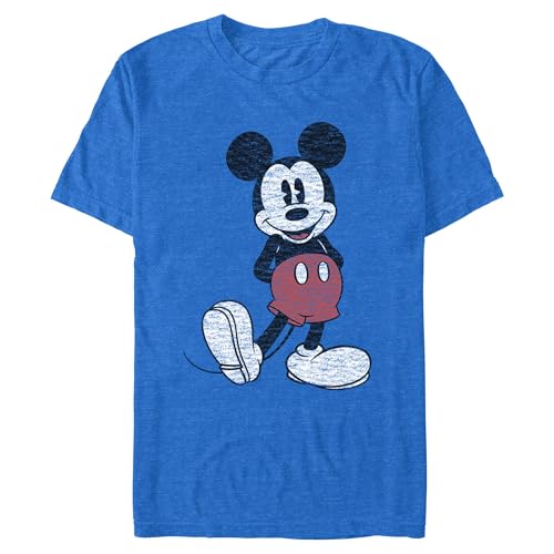 Image of Disney Men's Full Size Mickey Mouse Distressed Look T-Shirt | Officially licensed, 100% cotton, sizes S to 2X, size up recommended, Disney fan gift, crew neck, pop culture tee
