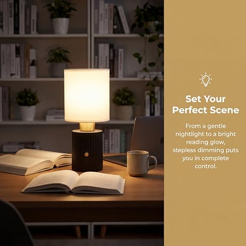 Image of 11 inch Height Modern Cordless Table Lamp,Bedside Lamp With Fabric Lampshade