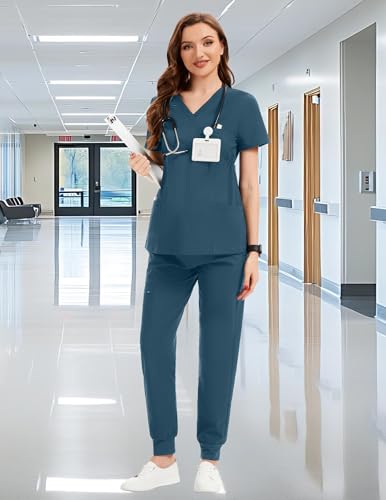 Image of PACBREEZE Women's Maternity Scrub Top /Shirt V-Neck Workwear Medical Pregnancy Scrub Clothes with 4 Pockets, S-XXL (Caribbean Blue, Medium)