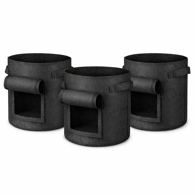 Floralcraft® 5 Gallon Fabric Grow Bags (3 Pack) with Harvest Window – Potato & Vegetable Grow Bag, Durable Nonwoven Felt Plant Pots with Reinforced Handles (Black)