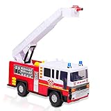 Playkidiz 15' Fire Truck Toy for Kids with Lights and Siren Sounds, Classic Red and White Rolling...