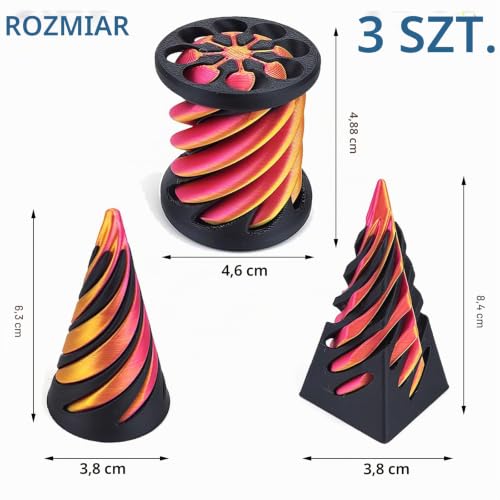 Tangdudu 3 sztuki zabawka fidget w kształcie spiralnego stożka z drukiem 3D, The Impossible Cone Pyramid zabawka spiralna, zabawki fidget dla dorosłych, zabawka antystresowa do łagodzenia lęku dla