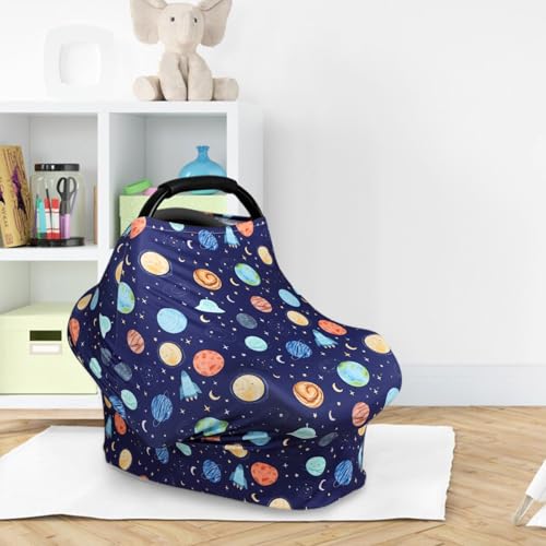 Image of ManFaiSky Car Seat Cover Baby, Stretchy Infant Baby Carseat Cover Boys, Multi-use Nursing Cover Stroller Cover, Planets