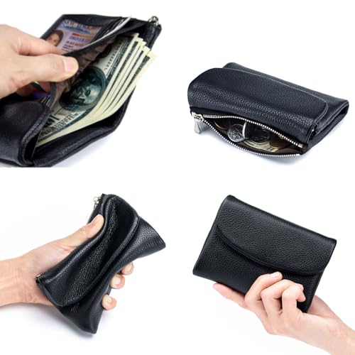 Unisex Pebble Leather Wallet, Short Genuine Leather Purse, Soft Leather Coin Card Holder, Multicolor For Women (Red)4