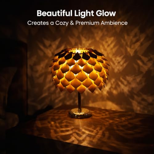 Image of Handcrafted Wooden Table Lamp, Minimalist Lighting for Bedroom, Living Room & Office, Eco-Friendly Desk Lamp, LED Bulb Compatible, Rustic Home Decor Accent Light (Pinecone)