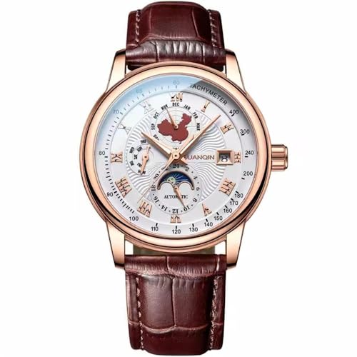 Guanqin Montre mécanique vintage multifonction à remontage automatique Saphir Business Calendrier Semaine Phase de lune Lumineuse Horloge étanche en acier...