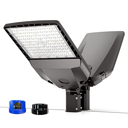 HYPERLITE LED Parking Lot Light, 200W 30000Lm LED shoebox Light with Dusk to Dawn photocell, IP65 Waterproof Commercial Area Lights with Adjustable Slip Fitter Mounting for Parking lot, Yard, Courts