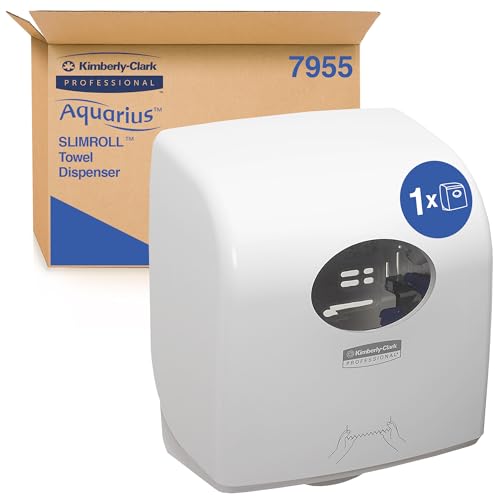 Aquarius Slimroll Papierhandtücher Rollenspender 7955, weißes Papiertuchspender mit berührungsfreier Ausgabe, für stark frequentierte Waschräume und weniger Kreuzkontamination, 1 x Papiertuchspender