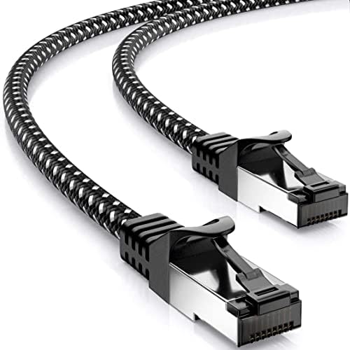 deleyCON 0,25m Kable LAN CAT7 - Kable Sieciowy w Płaszczu Miedziano-Nylonowym - AWG27 600 MHz 10 Gbit/s S-FTP (PIMF) Kable Krosowy RJ45 Kable Ethernet do Routerów Internetowych DSL - Czarny