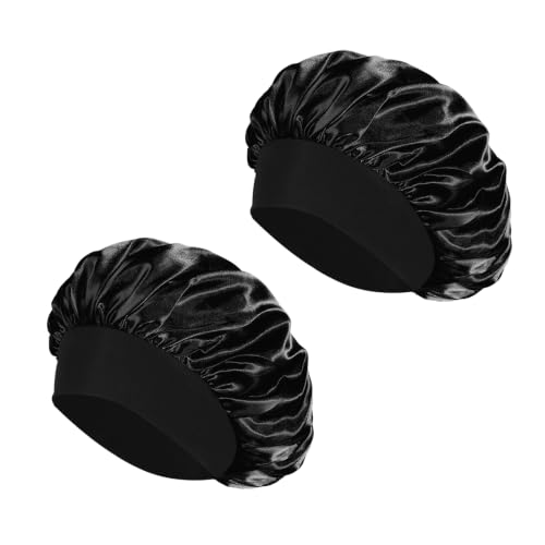 Image of 2 Pcs Satin Bonnet, Silk Hair Bonnet for Sleeping, Adjustable Night Caps