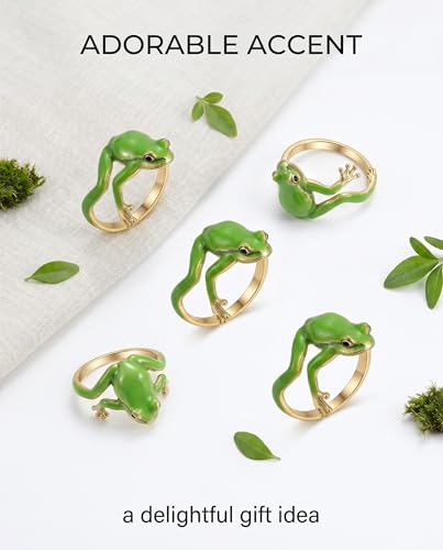 AEUXZA 5 Pièces Bagues Grenouille Set de Vert Ajustables, Bijoux Fantaisie Animaux pour Enfants & Adultes, Mignonnes & Ludiques, Idéal Cadeau Fête Anniversaire – vue 6