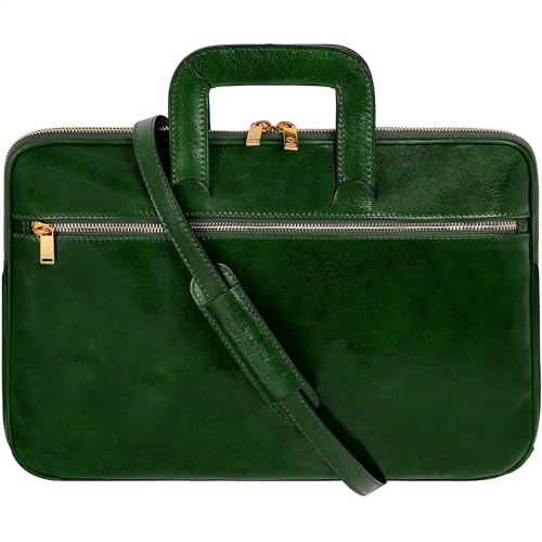 Image of Time Resistance Slim Leather Briefcase - Italian Handmade Leather Computer Bag - Briefcase for Men and Women - Laptop Bag