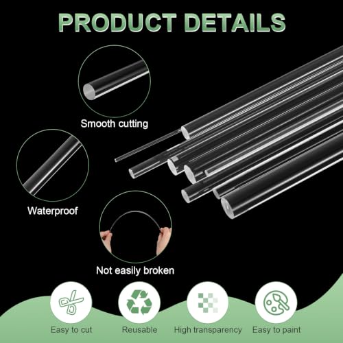 Image of M METERXITY 1-Pack Acrylic Round Rods, 11.8 x 0.79 Inch / 300 x 20 mm Clear Acrylic Dowel Rods Sticks Plastic Sticks Strip for DIY Crafts Lighting Gardening Decorations