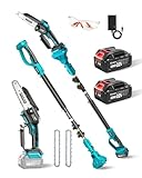 Saker 2-in-1 Electric Pole Saw,6 Inch Brushless Mini Chainsaw,Cordless Pole Saw Battery Powered with 2x22V 4.0Ah Batteries,Extension Pole Saws for Tree Trimming