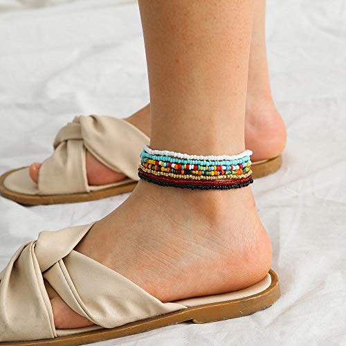 Xijin 18 Pieces Elastic Beaded Anklets For Women Girls Handmade Beach Boho Colorful Beads Ankle Bracelets Set #TOP2