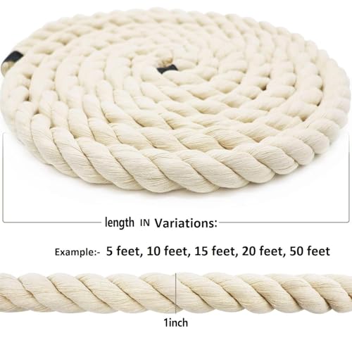 Image of VNQ Strong Cotton Rope 1 Inch Thick Rope for Decor, Hanging, Tug of War ETC Heavy Duty Natural Ropes Multi Purpose Use Thick Ropes for Multi Uses Moti Rassi Compatible Macrame Thread Cord (20 FEET)