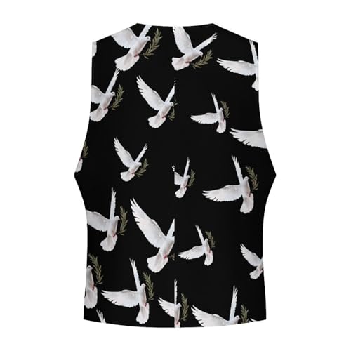 White Dove with Olive Branch Novelty Men's Suit Vest Funny Formal Dress Vests Business Waistcoat4