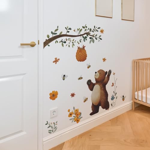 Vinilo decorativo oso marrón simpático acuarela para pared miniatura 3