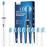 Cepillos de Dientes Electricos Sónico para Blanqueador Dental - Cepillo Electrico Adultos con 8 Cabezales, 5 Modos, Cepillos de Dientes Eléctricos Ultrasónicos, Blanco Brillante