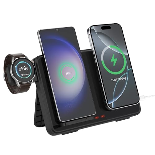 Estación de carga dual para teléfono, cargador inalámbrico para iPhone 17, 16, 15, 14, 13 Pro Max, Airpods Apple Watch, cargador para Samsung S25, S24 Galaxy Watch, almohadilla de carga inalámbrica