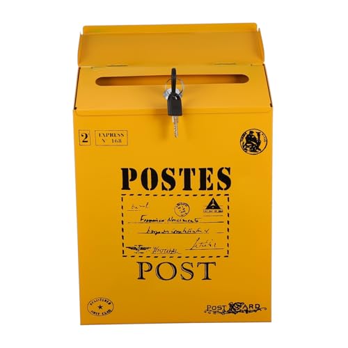 IWOWHERO 1pezzi Cassetta Postale Retrò Da Parete in Ferro Resistente Serratura e Scritte Inglesi Adatta Per Giardino Ufficio e Decorazione Natalizia