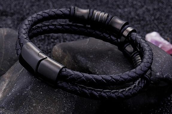 Braided Leather Bracelet for Men Black Stainless Steel and Leather Wristband Mens Bracelet Gift Set for Husband Brother Durable Mens Leather Wristband Jewelry for Birthdays Christmas - Image 7