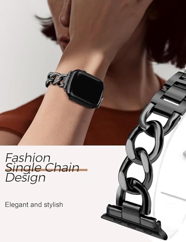 Image of JR.DM Black Watch Bands for Women Compatible with Apple Watch 46mm 42mm(S3 /2 /1) 44mm 45mm 49mm Adjustable Metal Single Chain Bracelet for iWatch Series 11 /10 /9 /8 /7 /6 /5 /4 SE 3 /2 /1 Ultra (No Case)