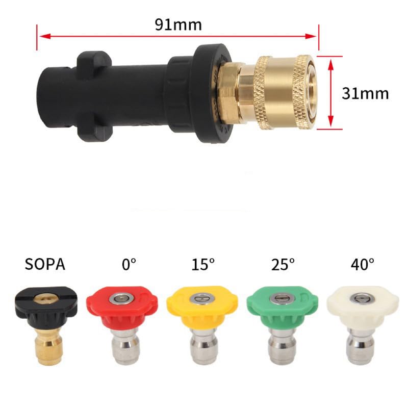 Replacement K Series Adapter And Five Color Nozzle for Cleaning - High Pressure Washer Foam Cannon Accessory with 1/4 Quick Connect Fitting,For Karcher K2-K7 Pressure Washer Accessories