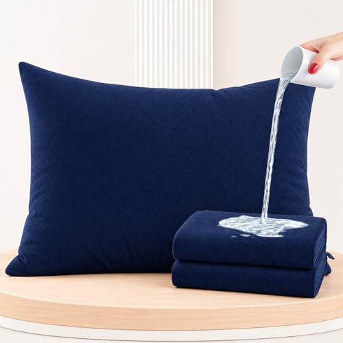 Image of SITTELLA Waterproof Pillow Protector 28x18 Inches 200 GSM with Zipper (Pack of 4) - Soft Cotton Pillow Cover, Dust Mite Proof & Anti-Allergic Pillow Protector Cover (Navyblue)