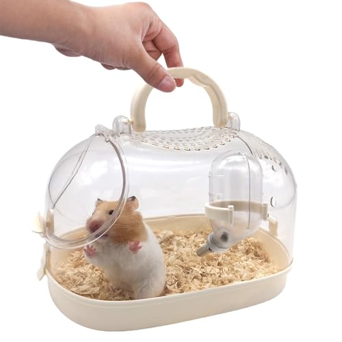 IYOIYA ハムスター キャリーケース 透明 小動物 キャリー ケージ 大きめ ジャンガリアン キンクマ お出かけ 持ち運び プラケース 移動 帰省 通院(給水器付き)