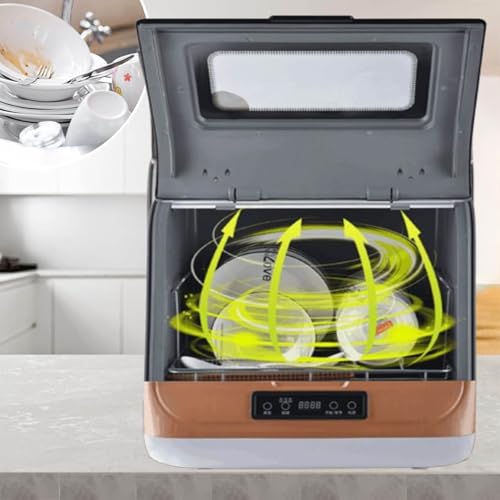 MhWrughts Portable Countertop Dishwasher, Automatic Dish Washing Machine, High-Efficiency Filter Residue, Easy to Disassemble and Wash for Small Apartment, Dorm and RV,Gold