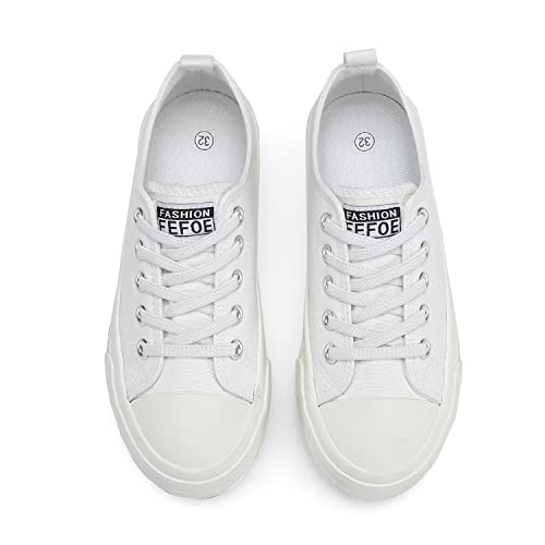 Fefoe Kid Shoes Girls White Canvas Sneakers Boys Tennis Canvas Shoes Big Kids Casual Walking Shoes Lightweight Hook And Loop Running Sneakers Fashion School Students Sports Shoes Plus Size 3 #TOP5