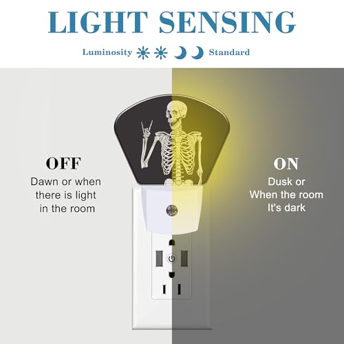 Image of Rock Skeleton Night Light for Kids Girls Boys, Funny Skeleton LED Night Light Plug into Wall with Dusk to Dawn Sensor for Room, Hallway, Kitchen, Bathroom, Stairs Decor