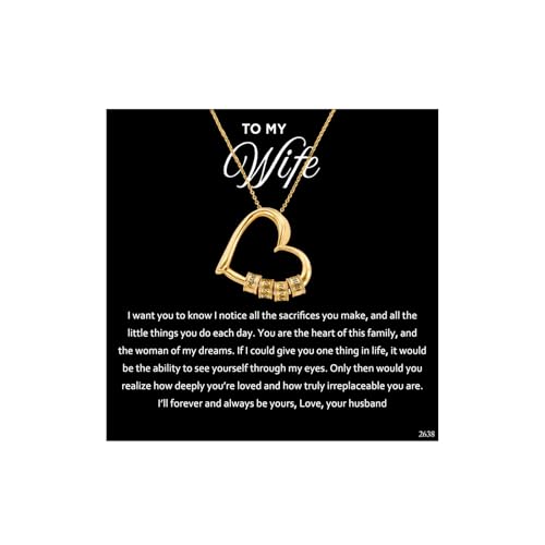 ziella Jewelry To My Wife Necklace -Family's Love Engraved 1-7 Name Pendant, Personalized Heart Custom Necklace for Women/Mom
