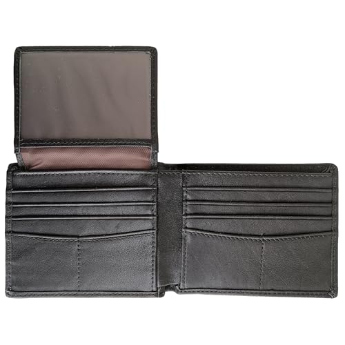 Slim RFID Wallet for Men Business Travel - Full Grain Leather Bifold | 8 Card Slots & Dual Currency Pockets | Front Pocket Design (4.5x3.5in) with Gift Box Black