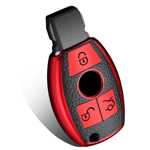 Coque clé TPU grainé cuir rouge premium Mercedes Classe C E S W204 W205 Xotic Tech luxueuse