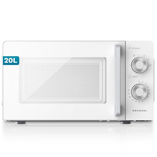 Microondas con/sin grill MG de 20 litros 700W + 900W Grill con 5-6 Niveles de Potencia, Descongelación, Temporizador 30 Min, Apertura con Tirador y Bandeja Ø245 mm (Sin Grill)